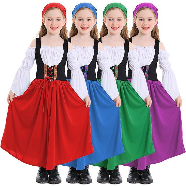Damen nan mittelalterliches Mädchenkostüm mit Schnürmieder und Kopftuch Drune