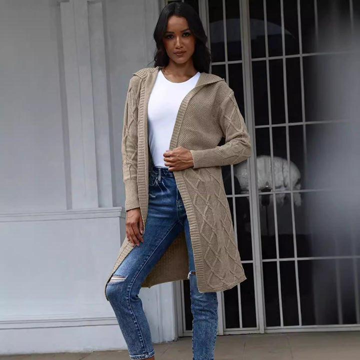 Damen Strickjacke mit Kapuze und Zopfmuster Drune