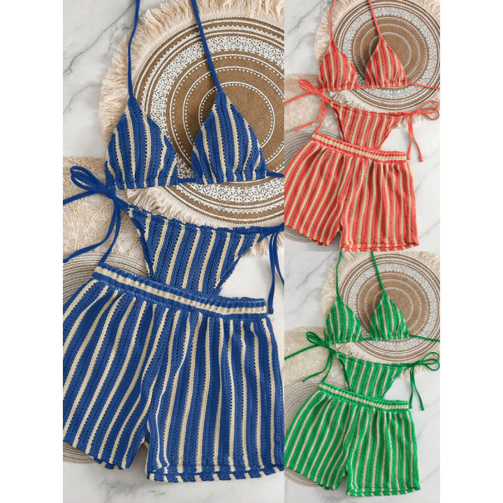 Damen Zweiteiliges Freizeitbadeoutfit mit verstellbarem Oberteil und elastischen Shorts Drune