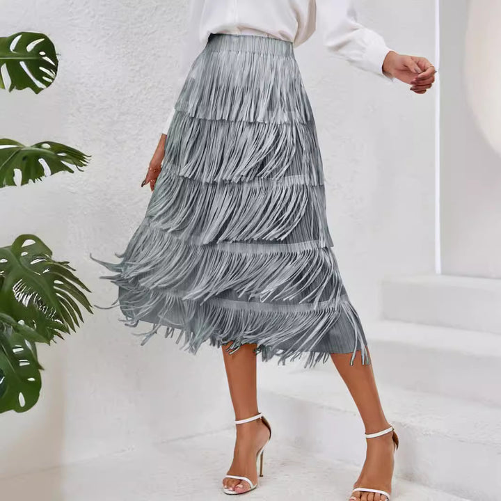 Damen Rock mit fransigem Design und schwingenden Lagen Drune