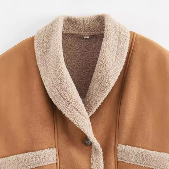 Damen kuschelige Übergangsjacke mit weichem Innenfutter und modischem Revers Drune