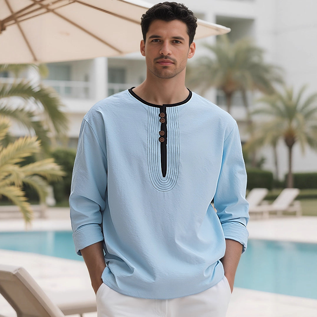 Herren Langarmshirt mit stylischem Knopfdesign Drune