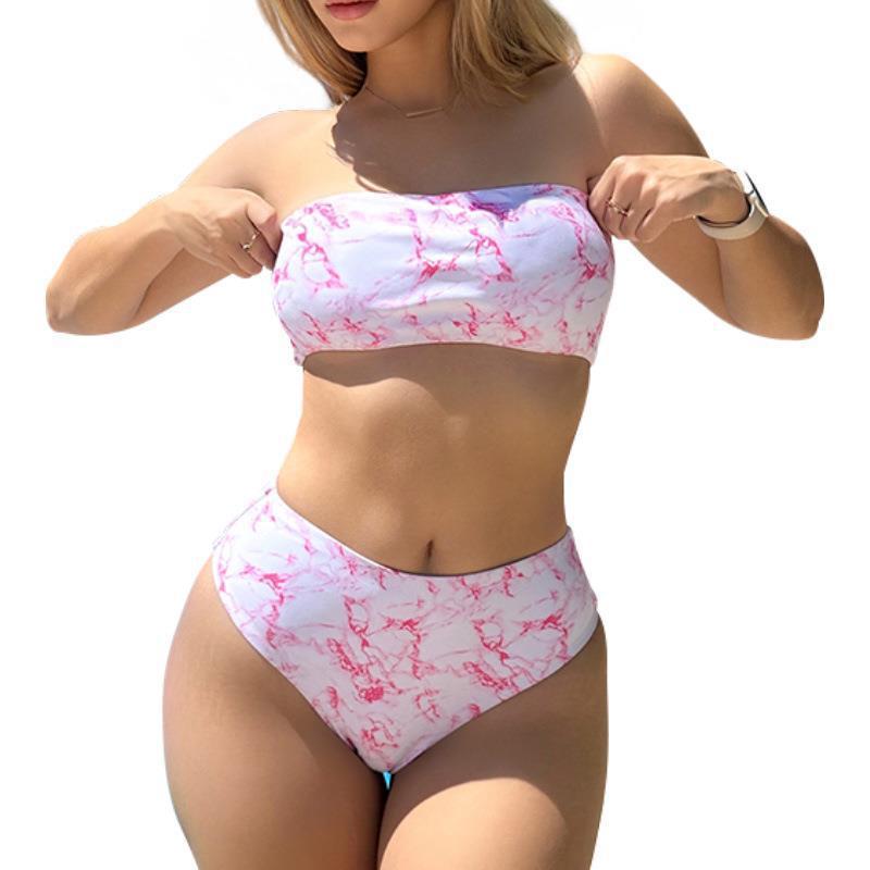 Damen Bandeau-Bikini mit elegantem Marmor-Design Drune