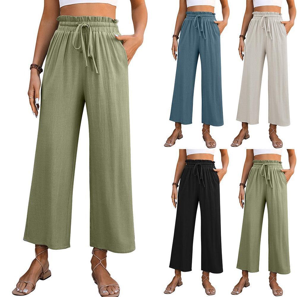 Damen Bequeme Weite Hose mit elastischem Bund und seitlichen Taschen Drune