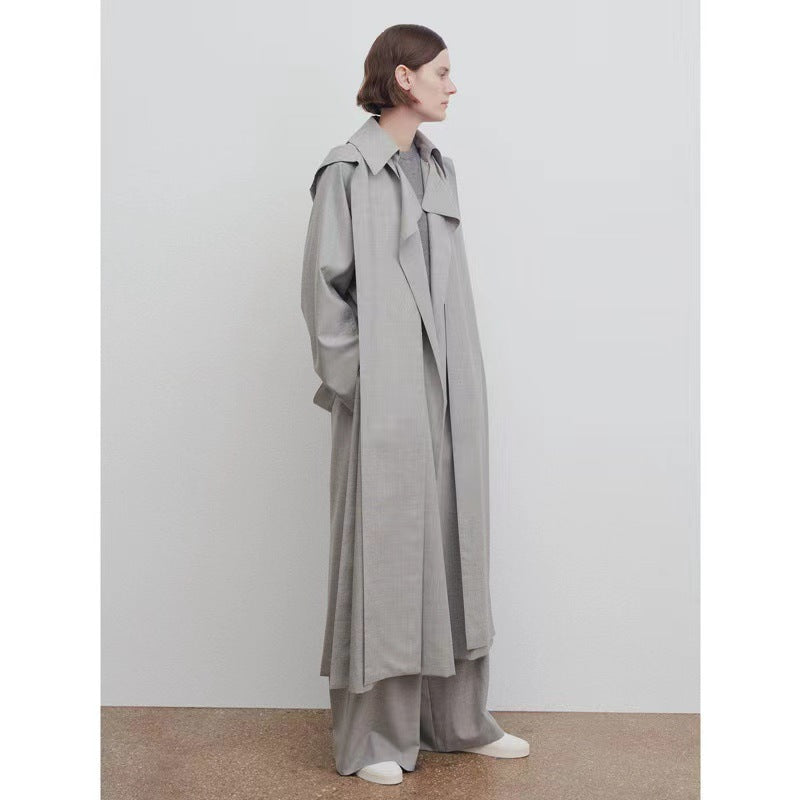 Damen Langer Oversize-Trenchcoat mit breitem Kragen Drune