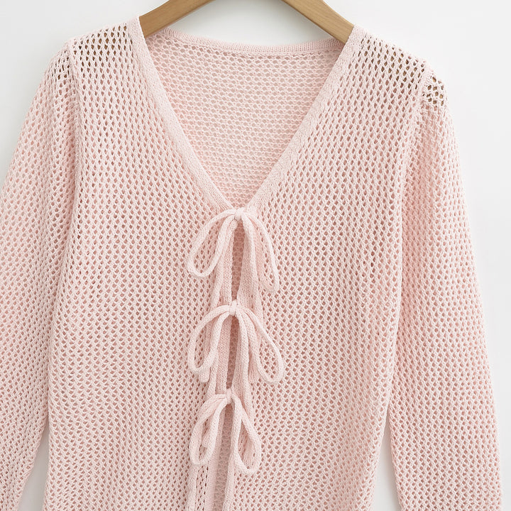 Damen Strickpullover mit V-Ausschnitt und Schnürung Drune
