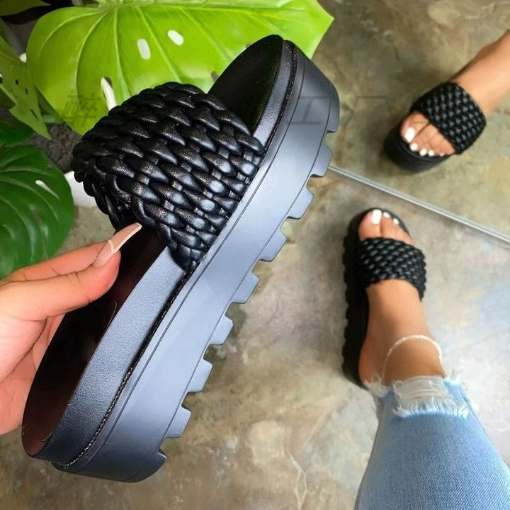 Damen bequeme Platform-Sandalen mit geflochtenem Obermaterial und ergonomischem Fußbett Drune