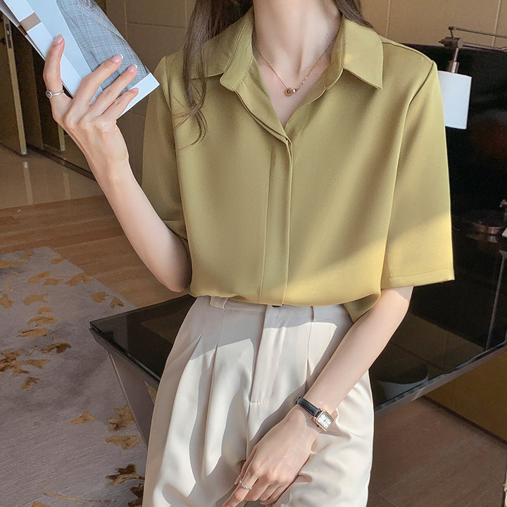 Damen Bluse mit modernem Kragen und kurzen Ärmeln Drune