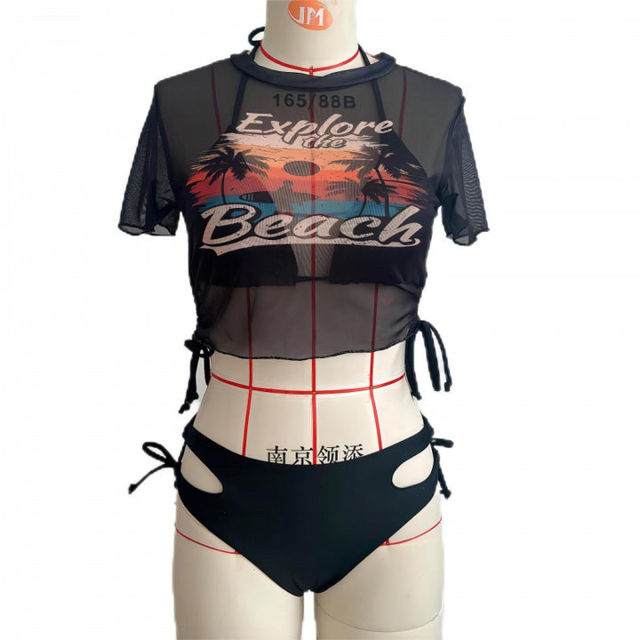 Damen Bikiniset mit modischer cropped Bluse und Schnürdetail Drune
