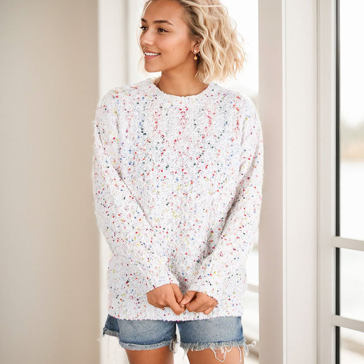 Damen luftiger Strickpullover mit buntem Garn und weichem Griff Drune