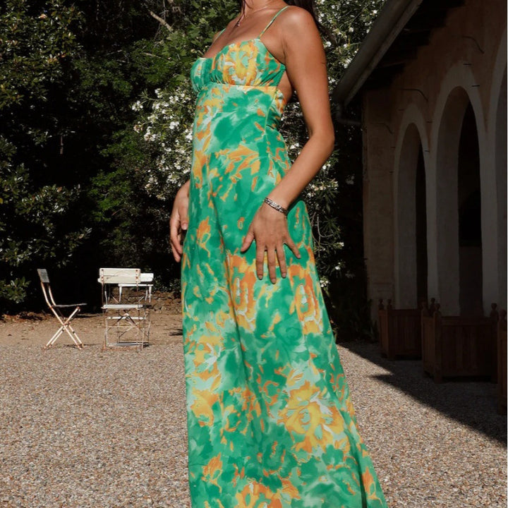 Damen Maxikleid mit Volantoberteil und verstellbaren Trägern Drune
