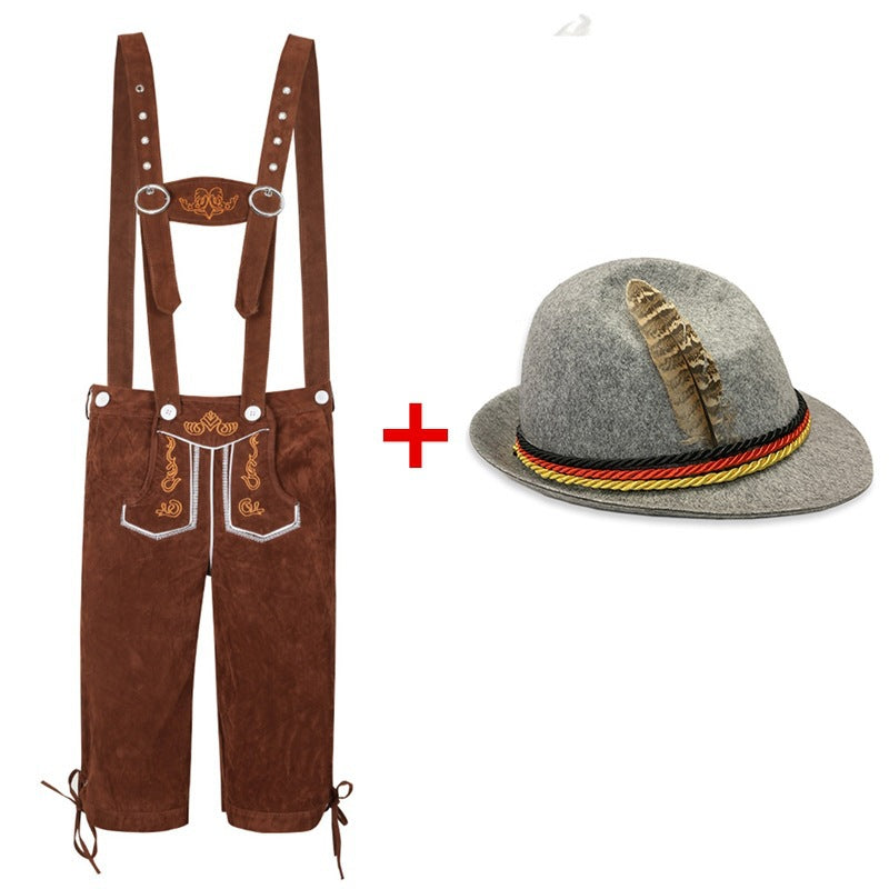 Herren nan kurze Trachtenlederhose mit verstellbaren Trägern und traditionellen Stickereien Drune