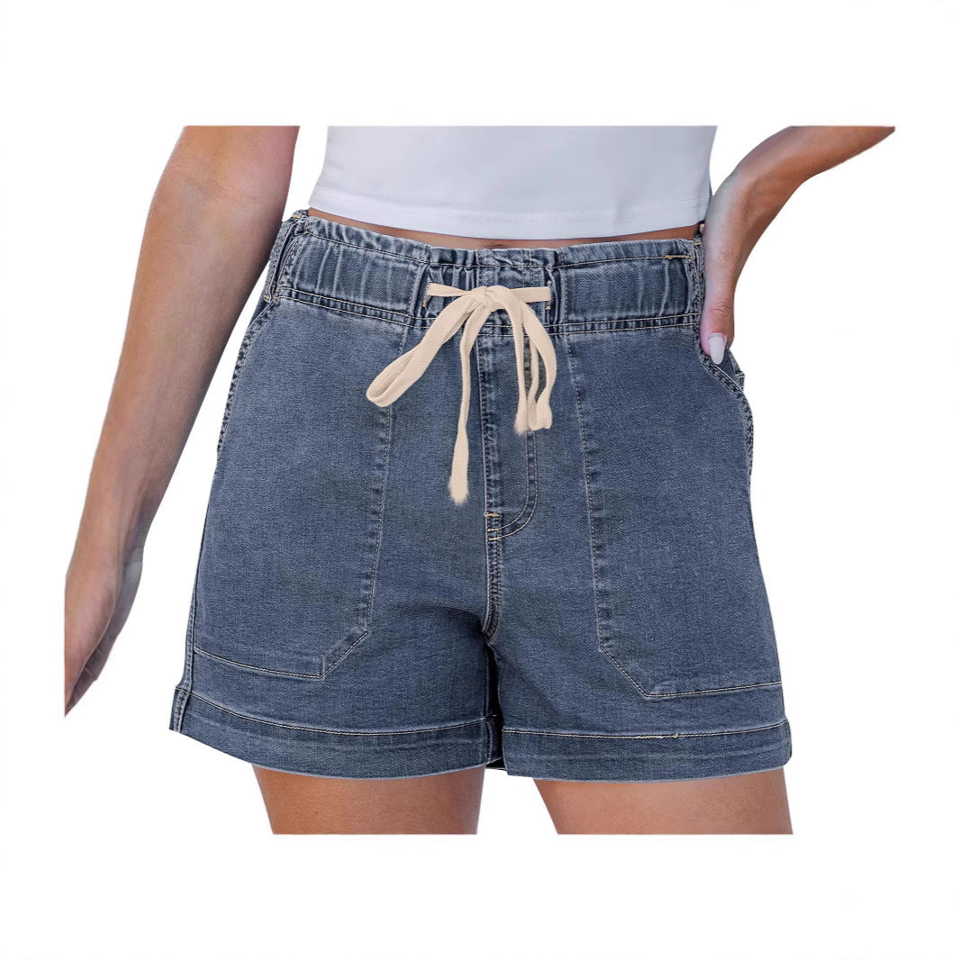 Damen bequeme Denim-Shorts mit Gummizug und praktischen Taschen Drune