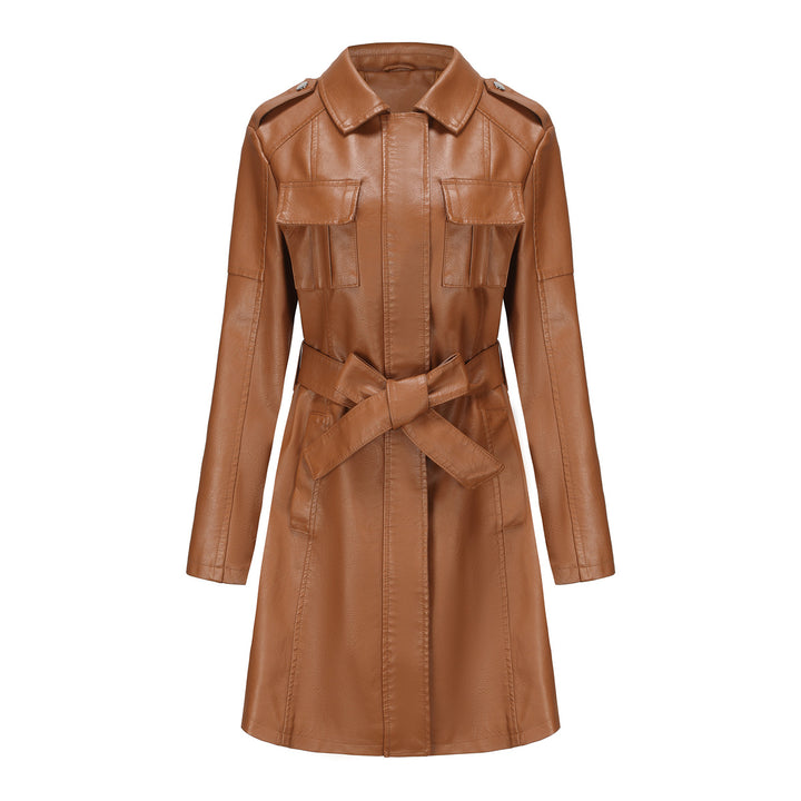 Damen modischer Trenchcoat aus hochwertigem Kunstleder Drune