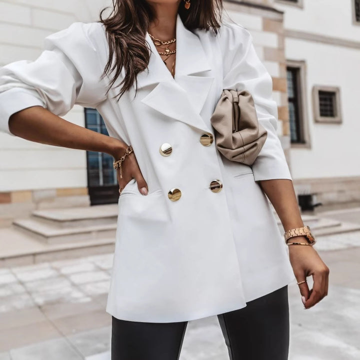 Damen eleganter Oversize-Blazer mit Taschen und Knopfdetails Drune