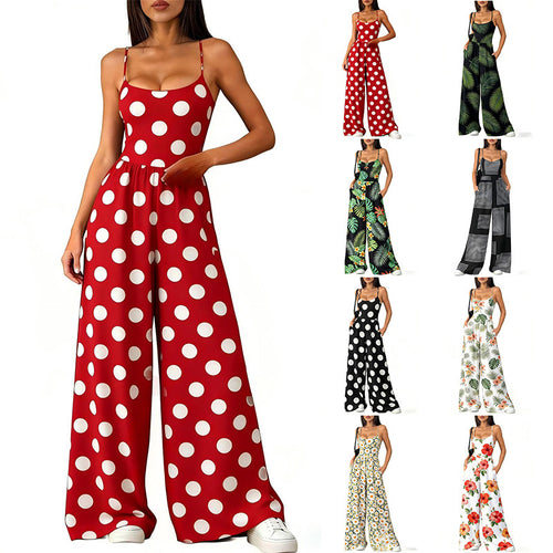 Damen Eleganter Jumpsuit mit geometrischem Print und breiten Beinen Drune