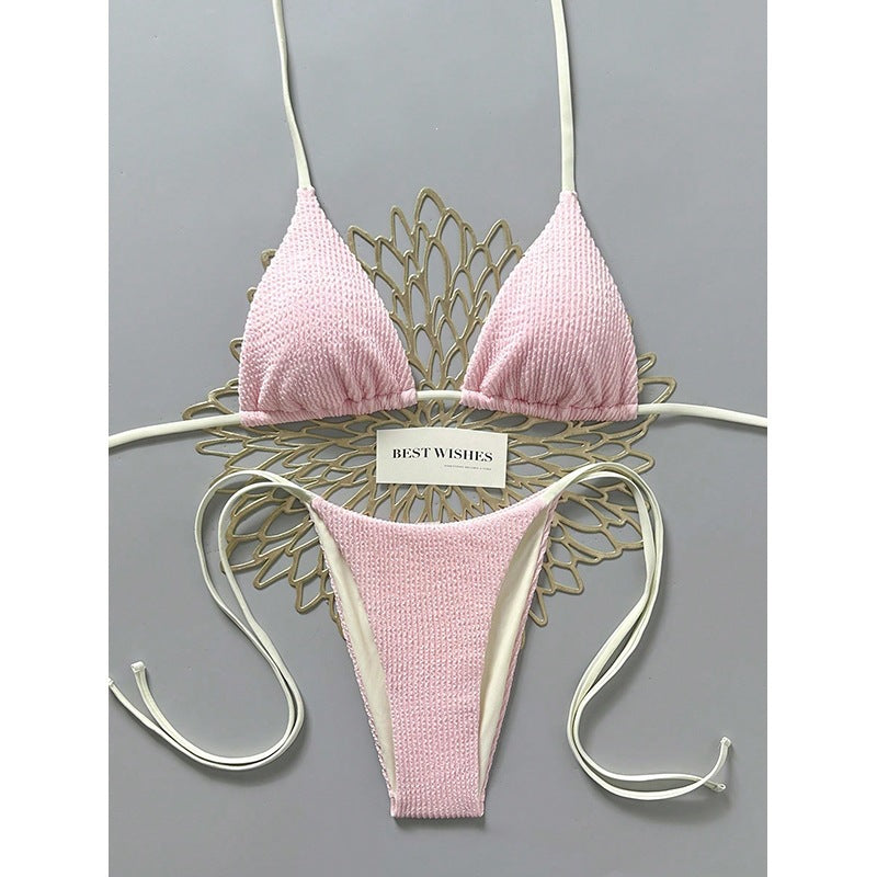 Damen Triangel-Bikini mit hohem Beinausschnitt und feinem Strukturmuster Drune