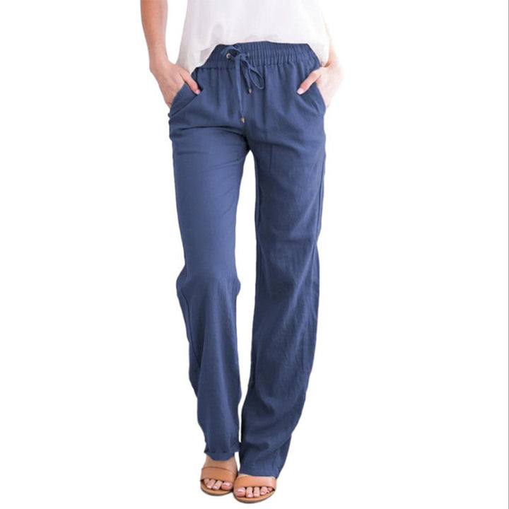 Damen nan leichte Leinenhose mit elastischem Bund und weitem Bein Drune