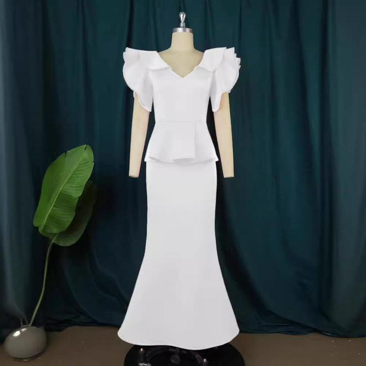 Damen elegantes Peplum-Abendkleid mit voluminösen Ärmeln Drune