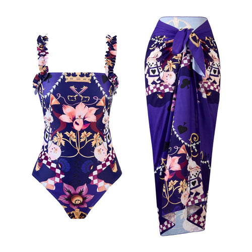Damen Einteiler Badeanzug mit verspieltem Blumendesign und passendem Strandrock Drune