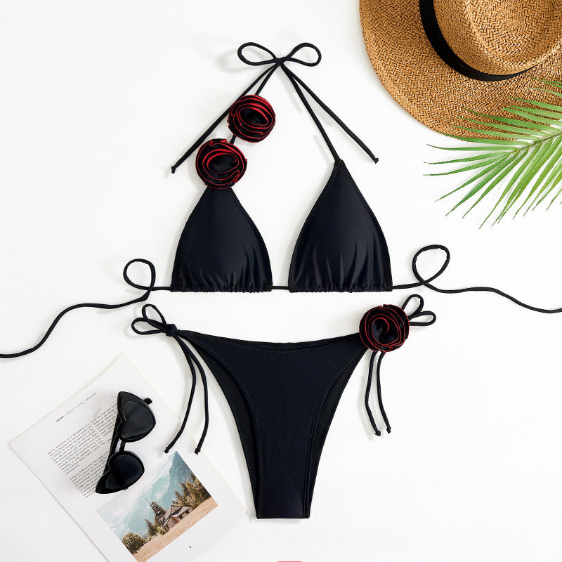 Damen Triangel-Bikini mit verspieltem Blumendesign und verstellbaren Trägern Drune