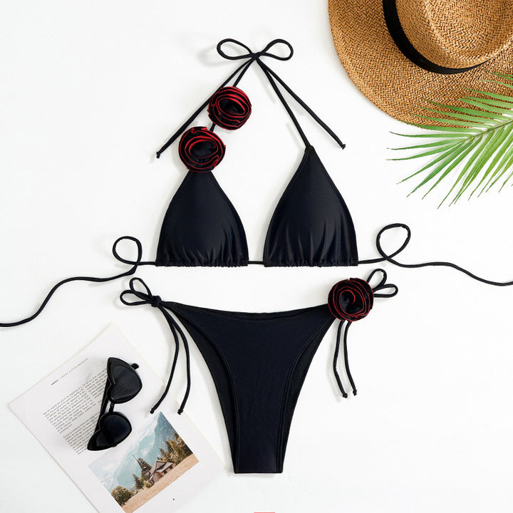 Damen Triangel-Bikini mit verspieltem Blumendesign und verstellbaren Trägern Drune