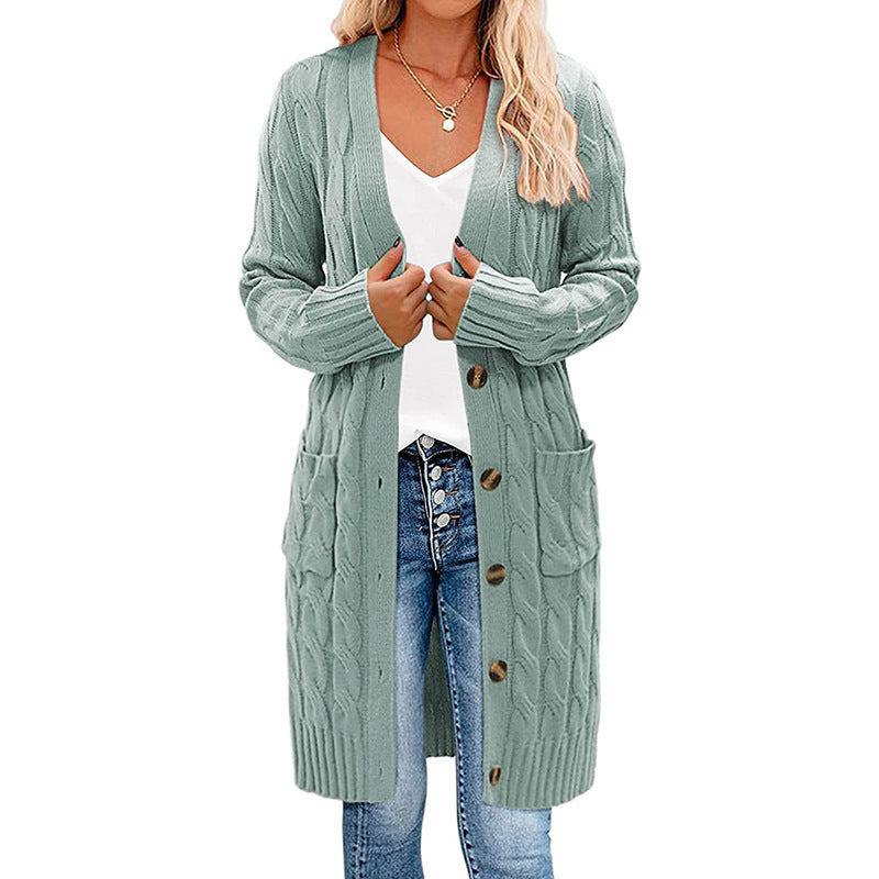 Damen Grobstrick Cardigan mit Taschen und Knopfdetails Drune