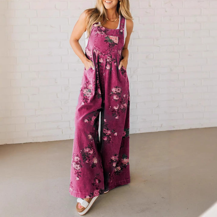 Damen Baumwoll-Overall mit floralem Druck und weiten Beinen Drune