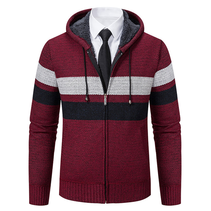 Herren nan gefütterte Kapuzen-Strickjacke mit Teddyfutter, durchgehendem Reißverschluss und kontrastierenden Streifen Drune