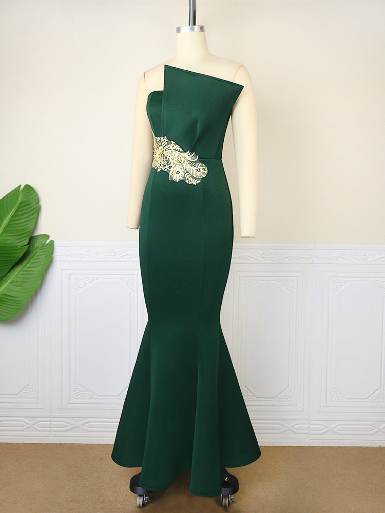 Damen elegantes Abendkleid mit asymmetrischem Design und kunstvoller Stickerei Drune