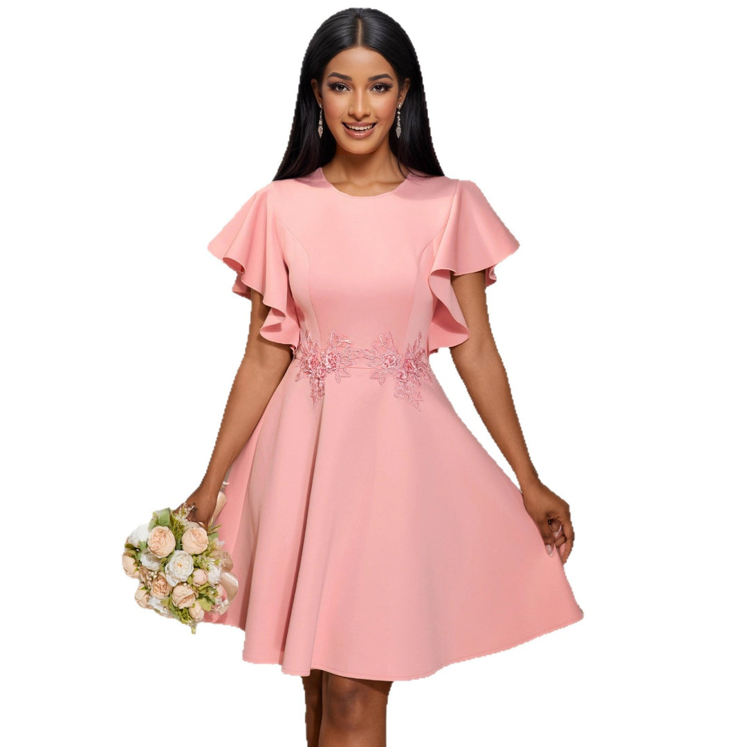 Damen Chic Volantkleid mit floralen Applikationen Drune