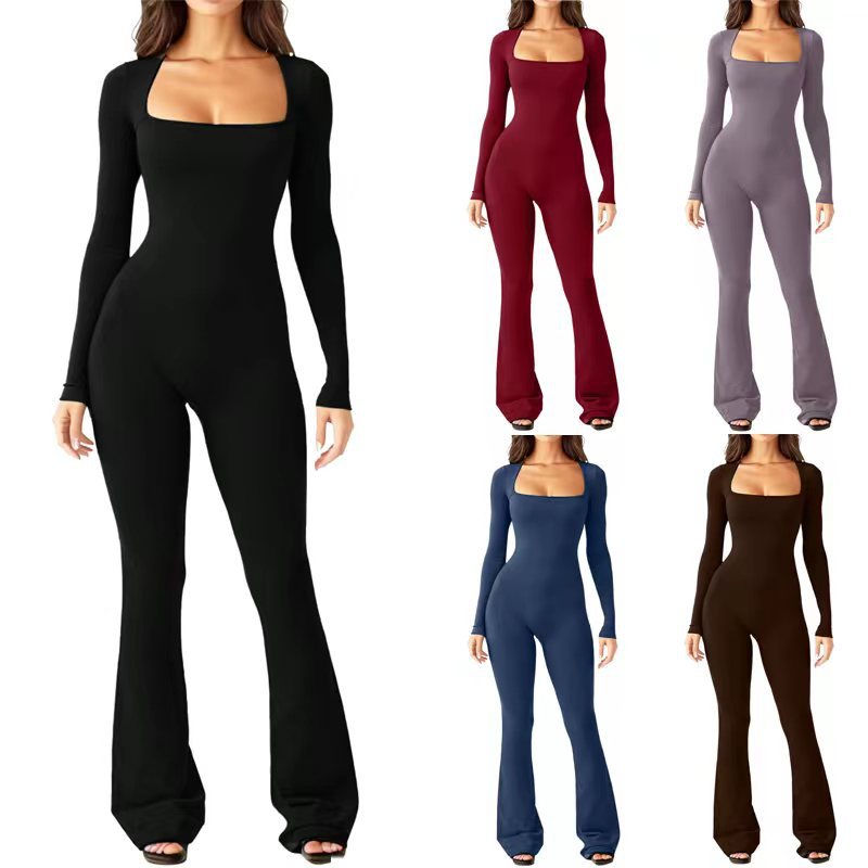 Damen Eleganter Jumpsuit mit langem Arm und figurbetontem Schnitt Drune