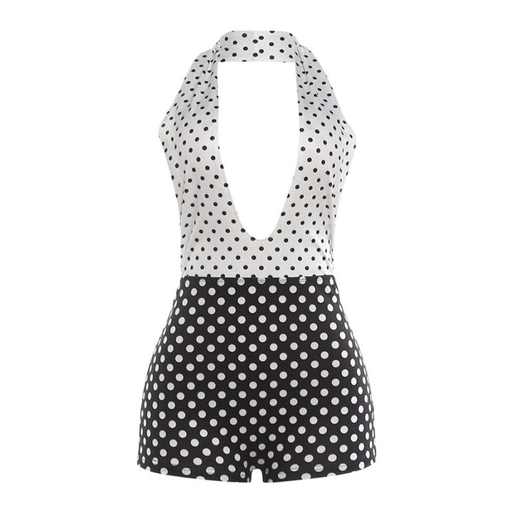 Damen Jumpsuit mit tiefem V-Ausschnitt und trendigem Punktedesign Drune