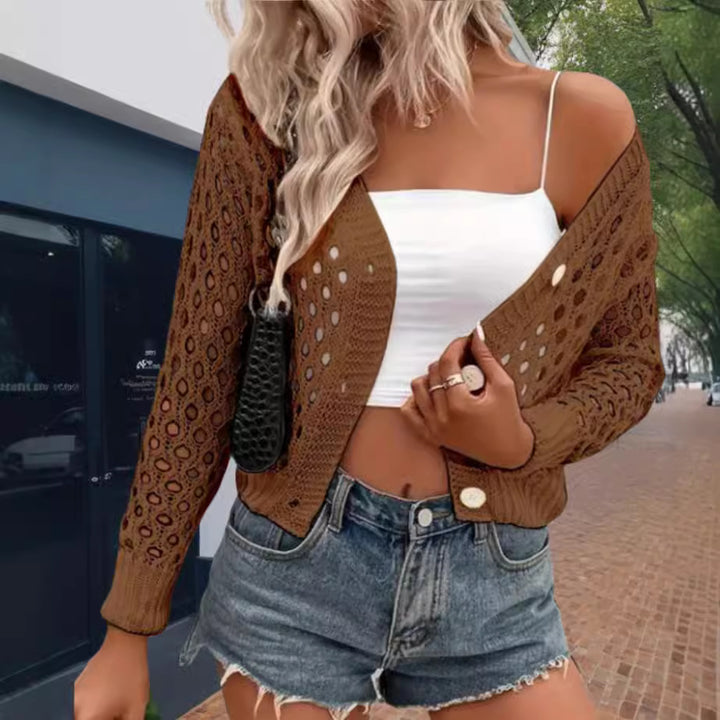 Damen Strickjacke mit kunstvollem Lochmuster und elegantem Schnitt Drune
