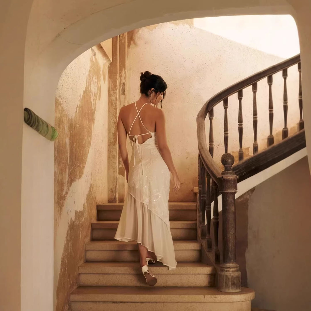 Damen Asymmetrisches Hochzeitskleid mit eleganter Spitze Drune