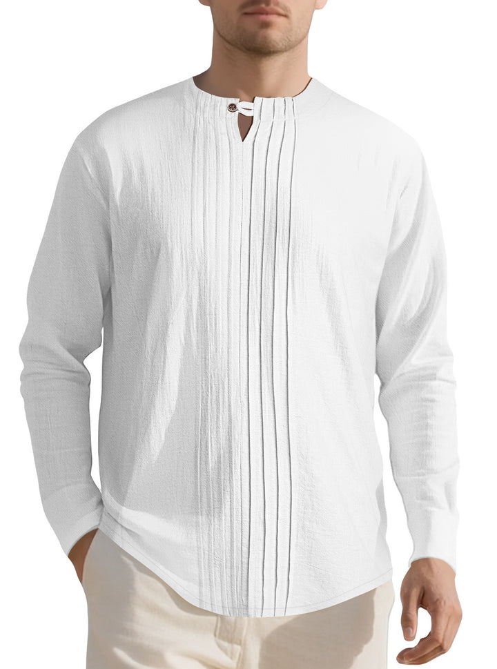 Herren Langarmshirt mit modischem Henley-Ausschnitt und Faltenstruktur Drune