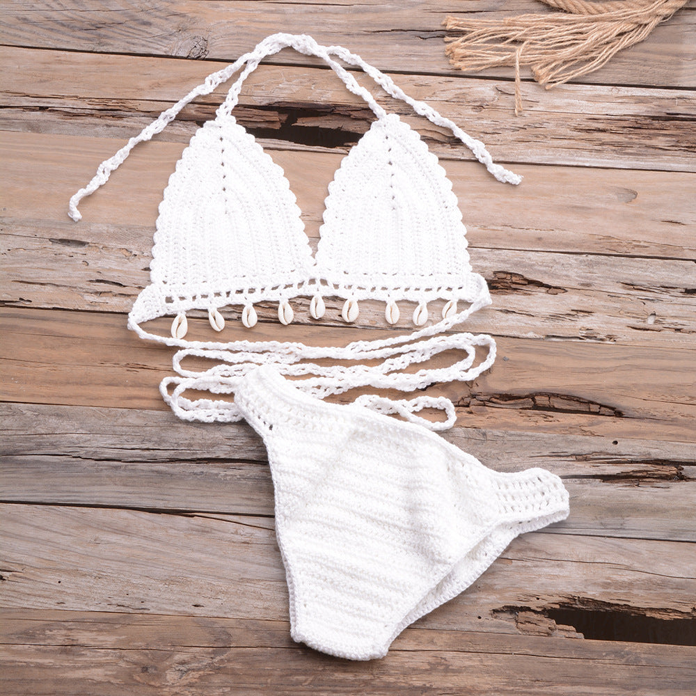 Damen Häkel-Bikini-Set mit verspielten Fransen und verstellbaren Bindebändern Drune
