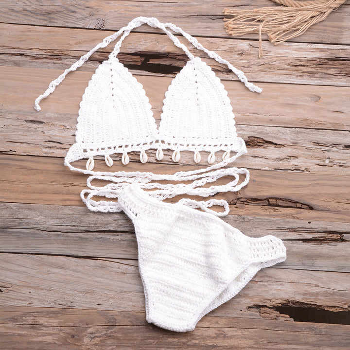 Damen Häkel-Bikini-Set mit verspielten Fransen und verstellbaren Bindebändern Drune