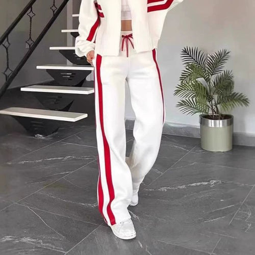 Damen nan athletisches Zweiteiler-Set aus French Terry mit Reißverschluss Cropped Jacke und weitem Highwaist Jogger Drune
