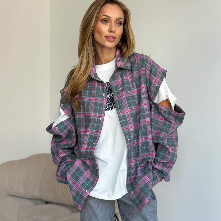Damen Karomuster Overshirt mit einzigartigem Schnitt und modischem Detail Drune
