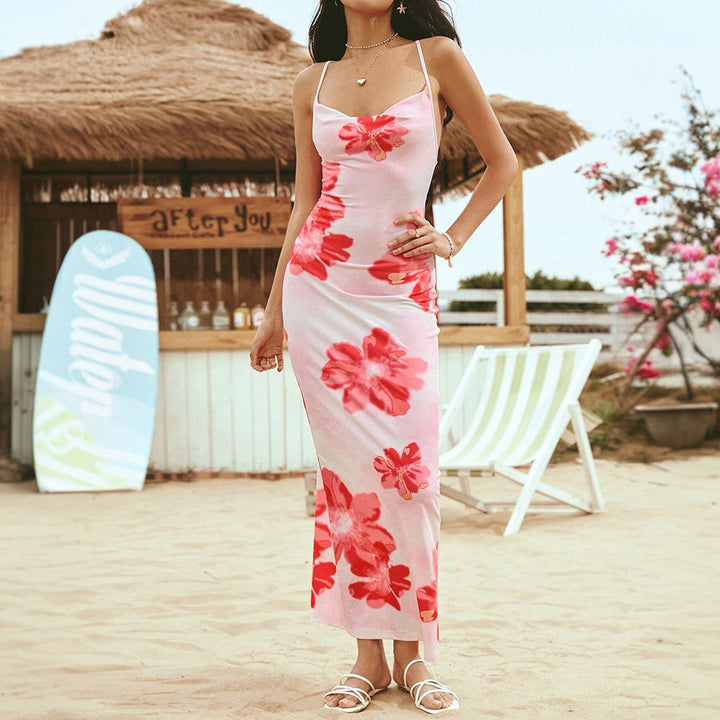 Damen Maxikleid mit floralem Design und verstellbaren Spaghettiträgern Drune