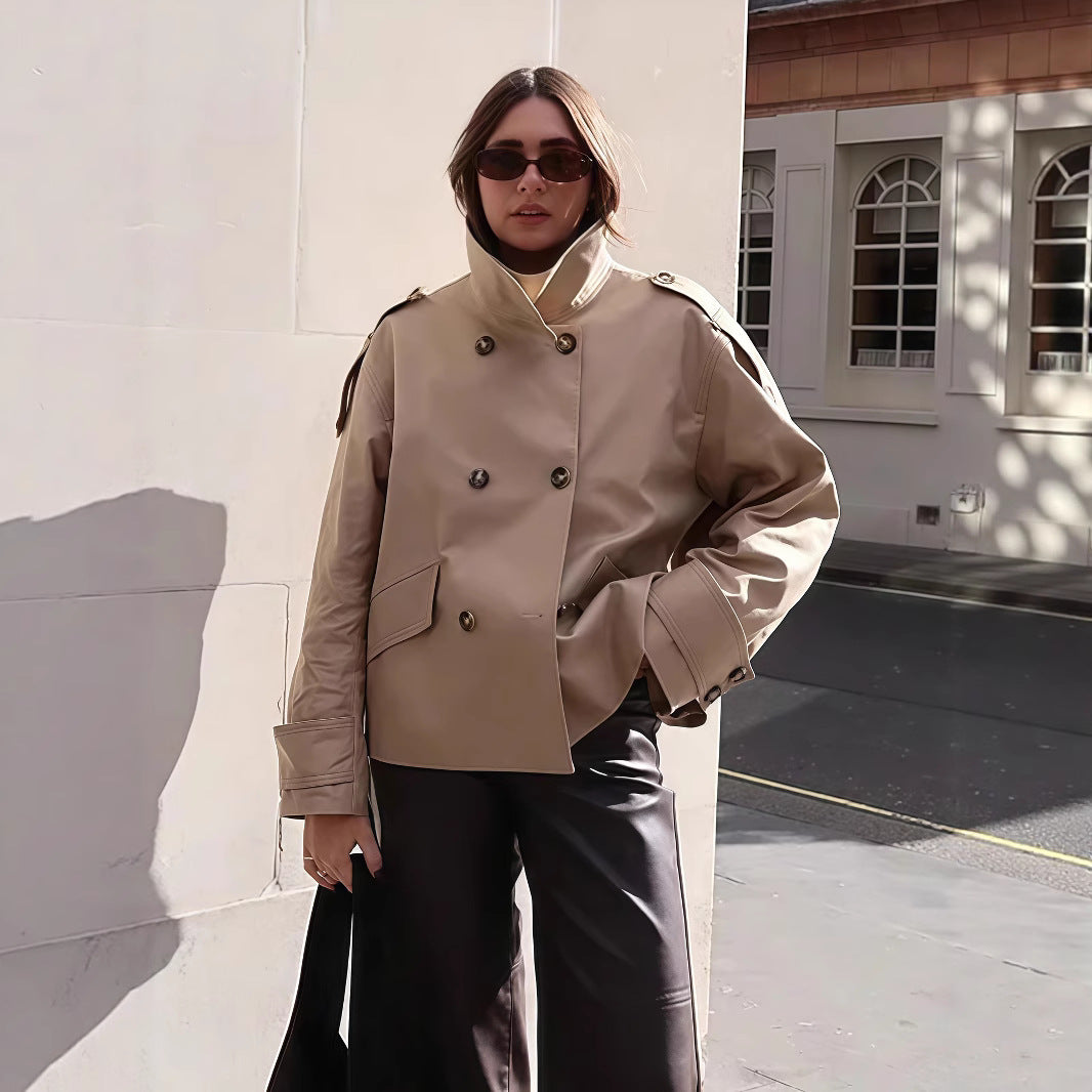 Damen Trenchcoat mit modernem Schnitt und doppelter Knopfreihe Drune