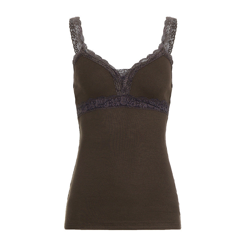Damen Spaghetti-Top mit Spitzenakzenten Drune