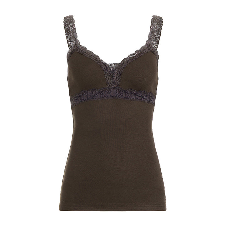 Damen Spaghetti-Top mit Spitzenakzenten Drune