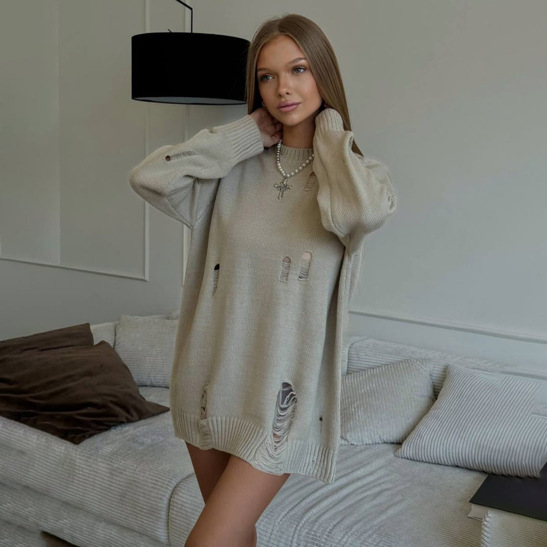 Damen lässiger Strickpullover mit modischem Used-Look Drune