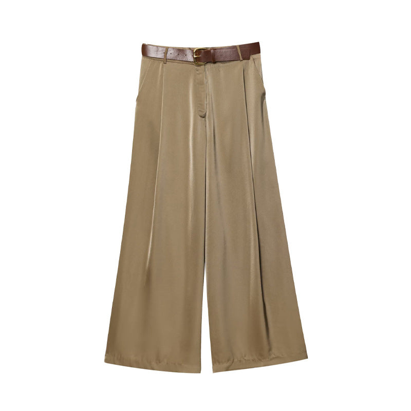 Damen weite Palazzo-Hose mit elegantem Gürtel und seitlichem Schlitz Drune