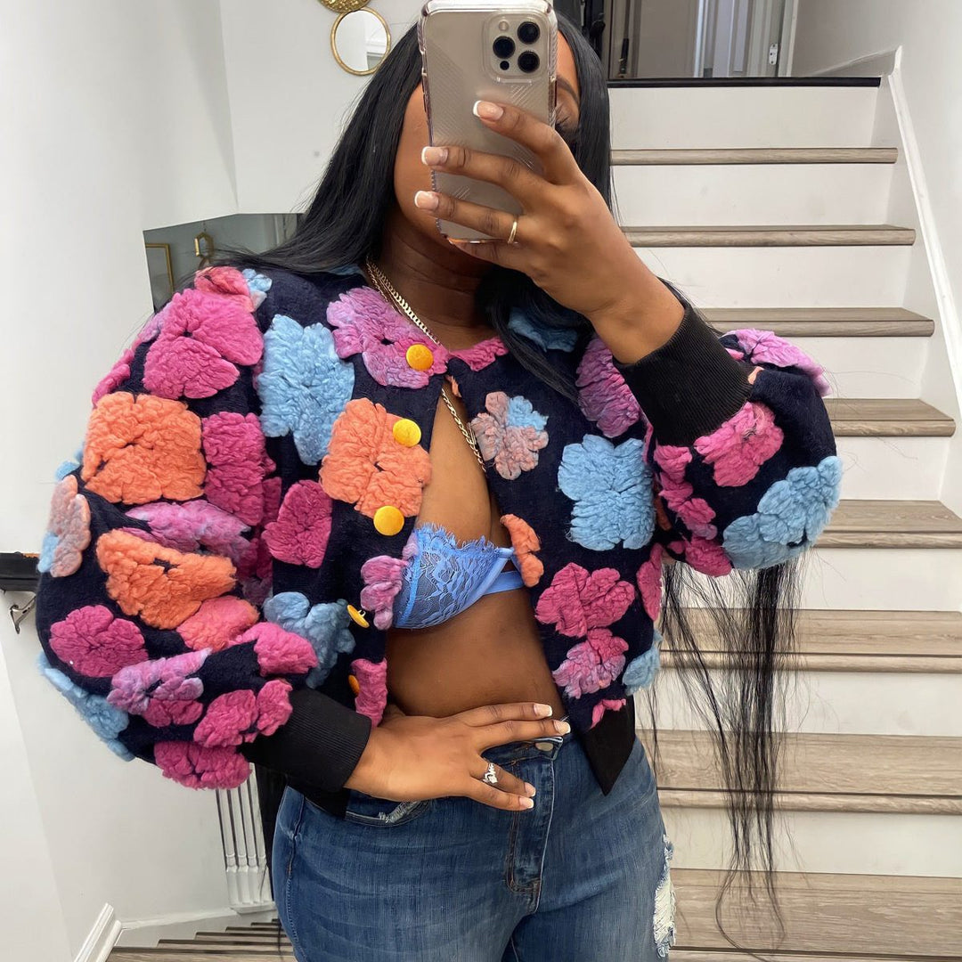 Drune | 3D Floral Patchwork Jacke - Statement Piece - Polyester-Mischung - Trendige Streetwear