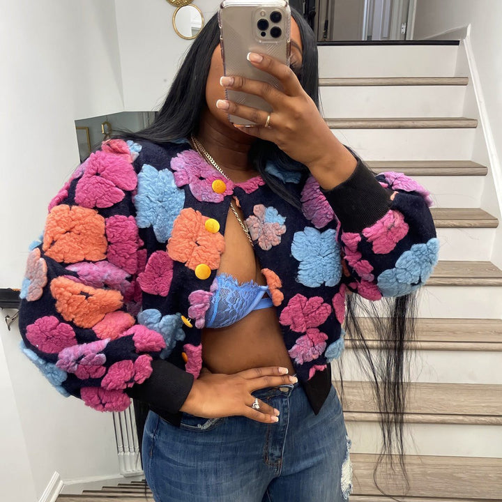 Drune | 3D Floral Patchwork Jacke - Statement Piece - Polyester-Mischung - Trendige Streetwear