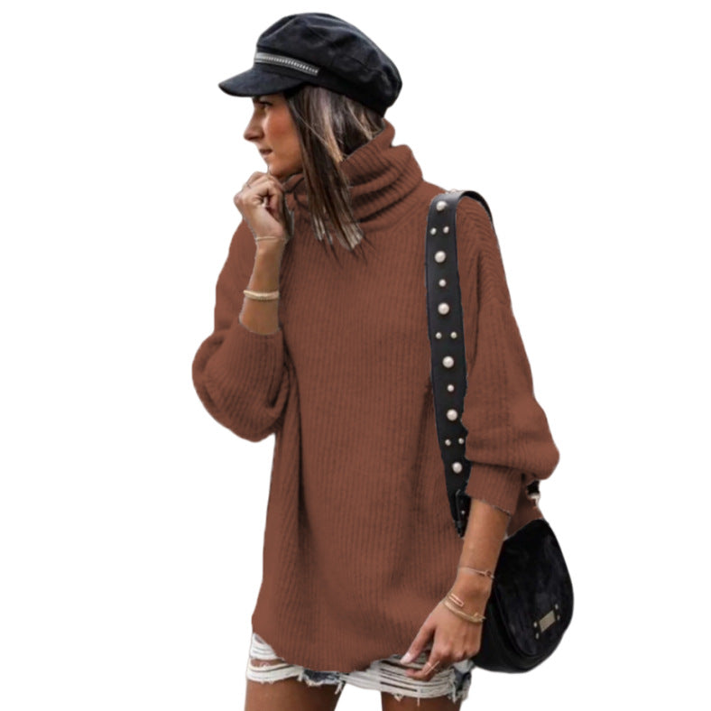 Damen Grobstrickpullover mit hohem Kragen und lässiger Passform Drune