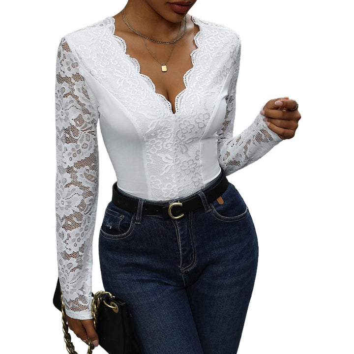 Femme Spitzendetail Langarm-Bodysuit Drune